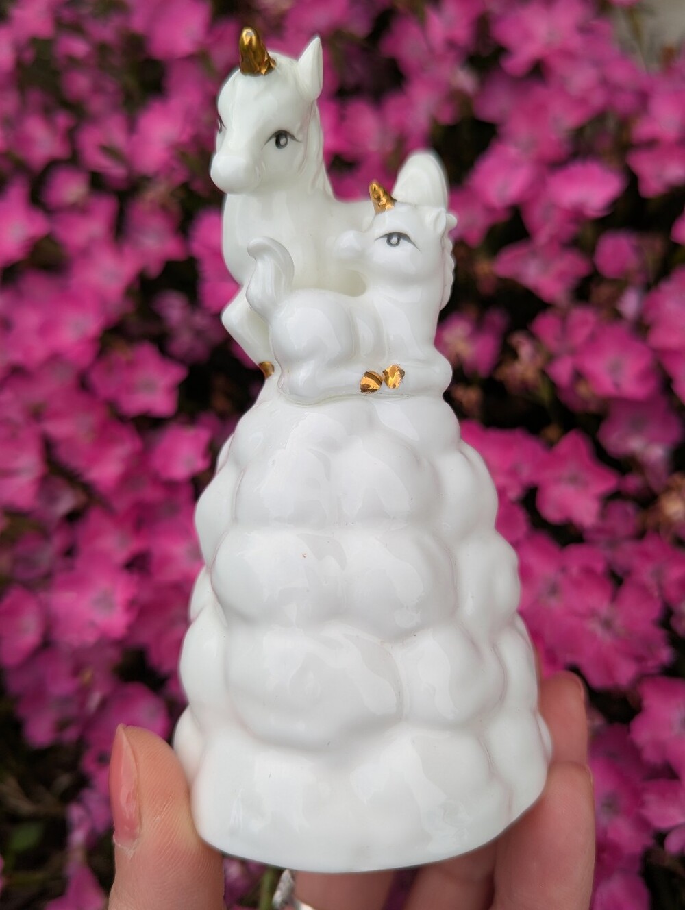 🦄🔔VTG Whimsical Dreamy  Porcelain Unicorn Bell Figurine 1980s Gift